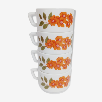 Lot de 4 tasses à café à fleurs oranges, Arcopal
