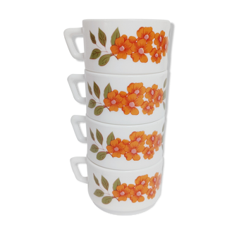 Lot de 4 tasses à café à fleurs oranges, Arcopal