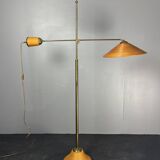 Italian Adjustable Floor Lamp in Pencil Reed Rattan Bamboo and Brass, 1970s