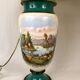 Large pair of 19th century polychrome porcelain vases decorated with landscapes, mounted as lamps