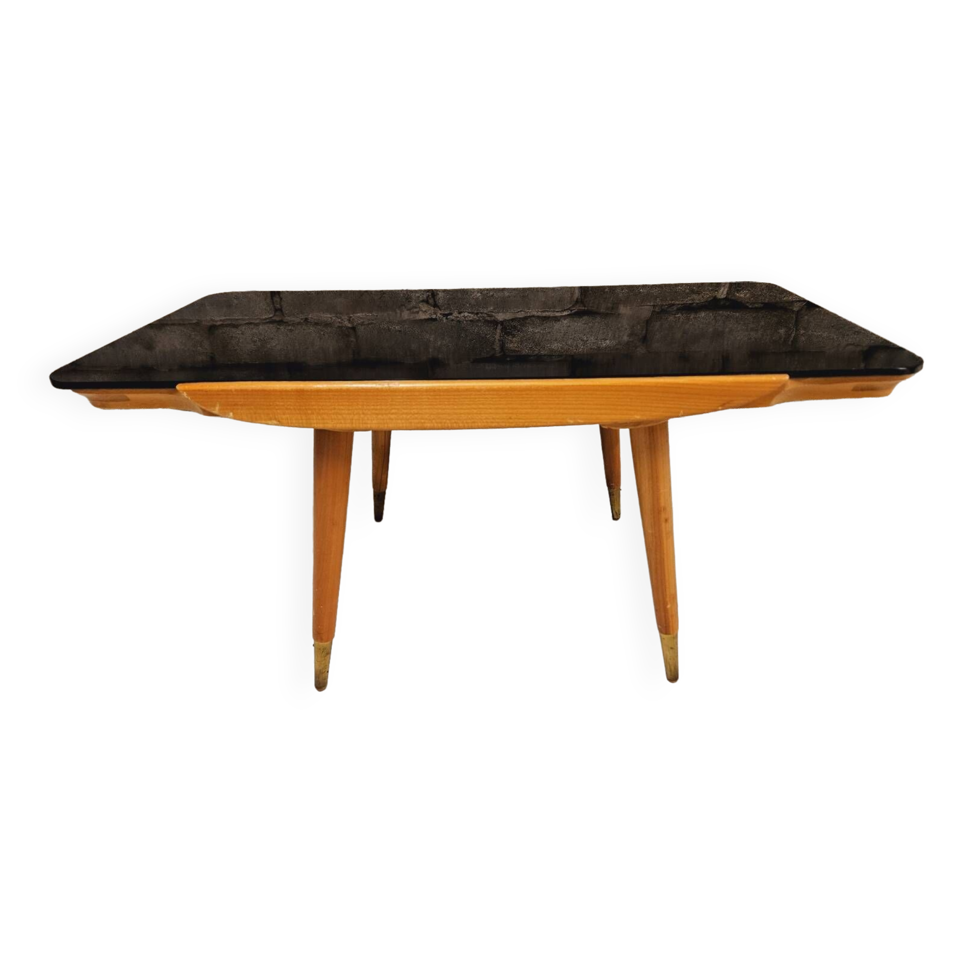 Small opaque black glass coffee table 1960