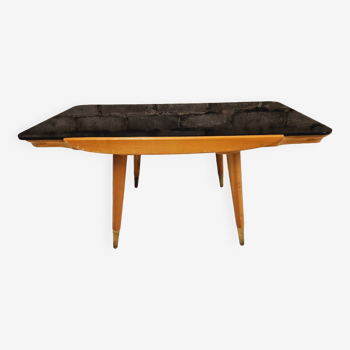 Small opaque black glass coffee table 1960