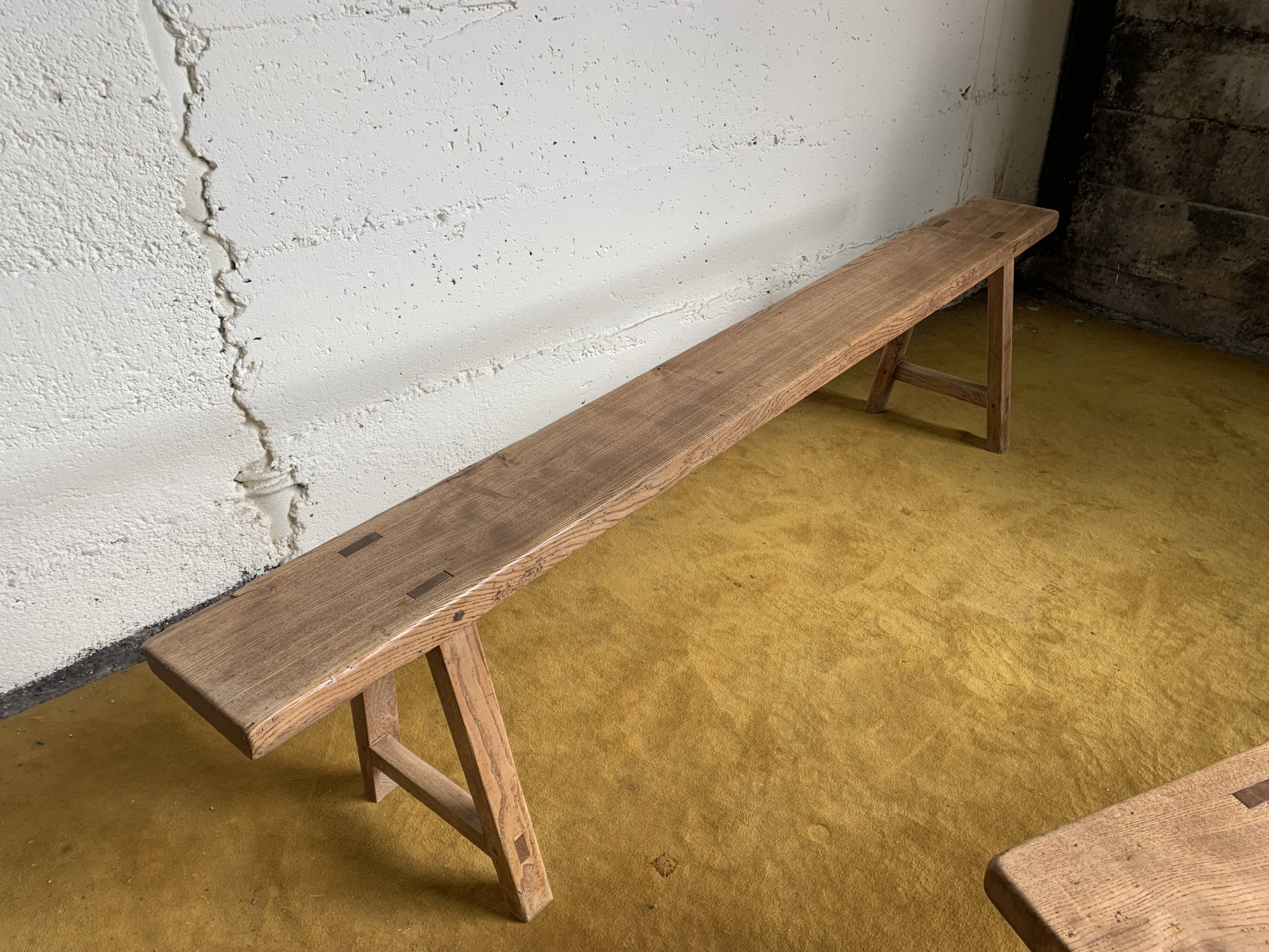 Duo of oak farm benches