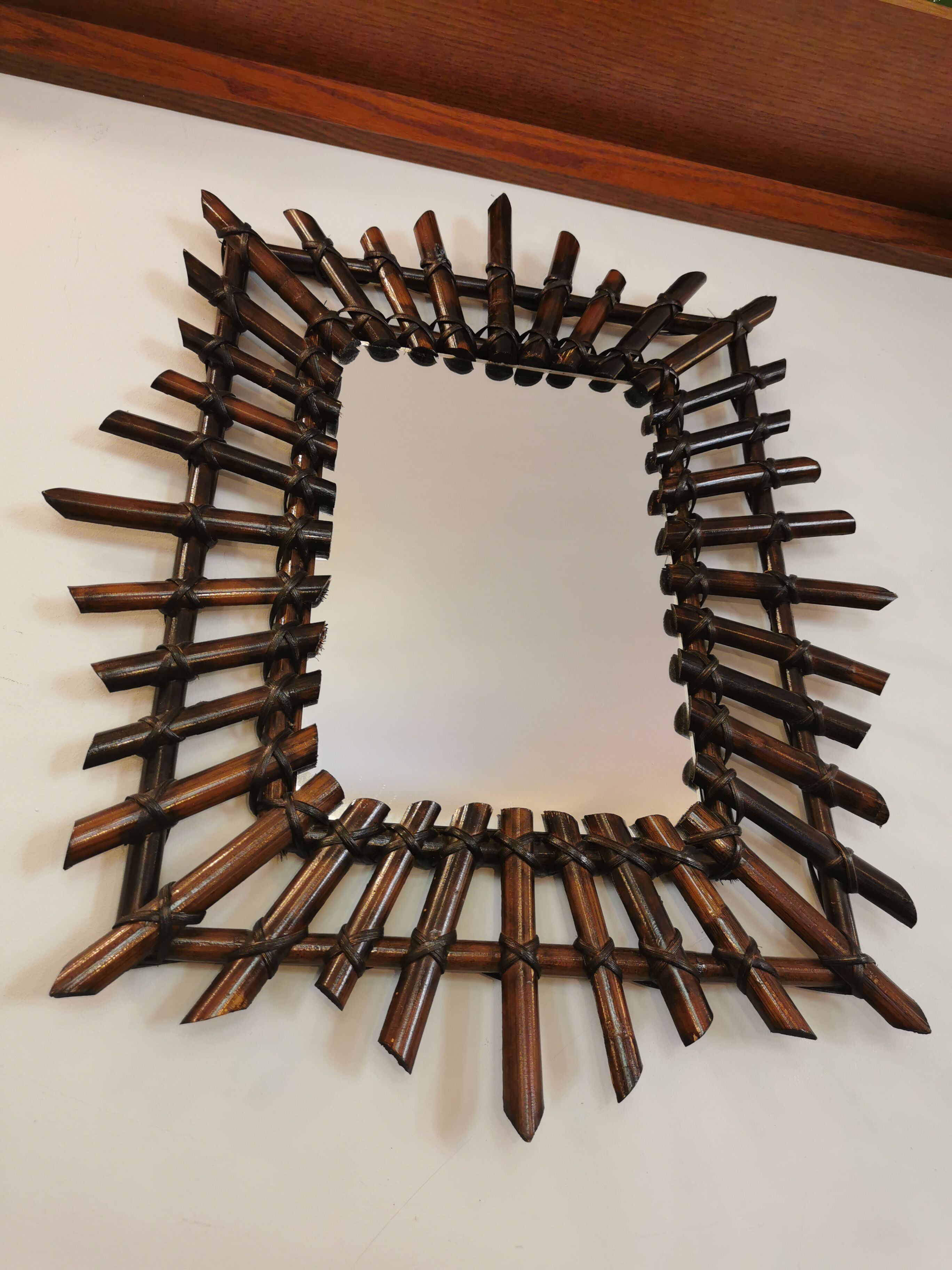 Bamboo mirror and vintage rattan 70s (60x50cm)