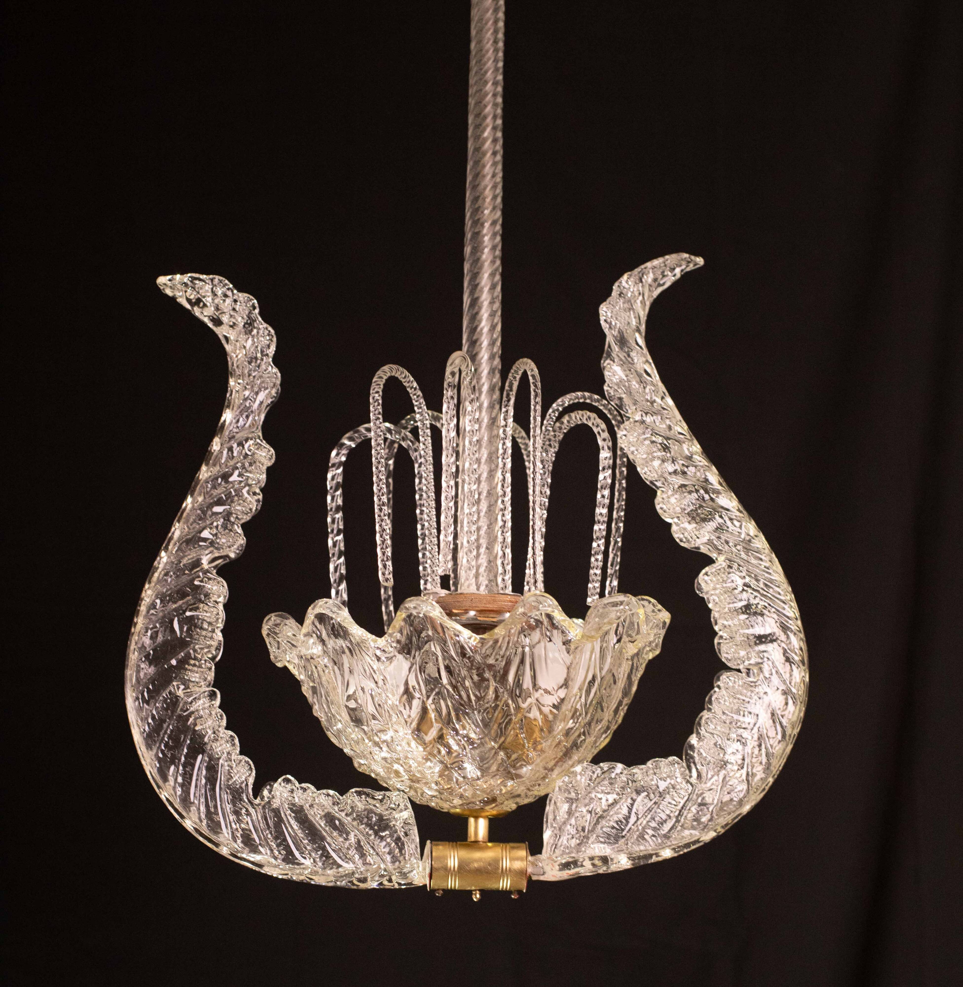 Set of 5 Art Decò Fountain Chandelier By Barovier e Toso, Murano Glass, 194
