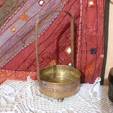 Basket planter with handle, gilded embossed copper mid 20th century