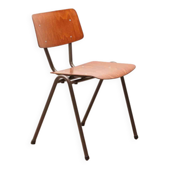 Chaise vintage Eromes chêne et gris, assise ronde