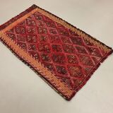 Vintage Turkish Mini Kilim 93x58 cm Shabby Wool Small Kelim Rug Black,Red
