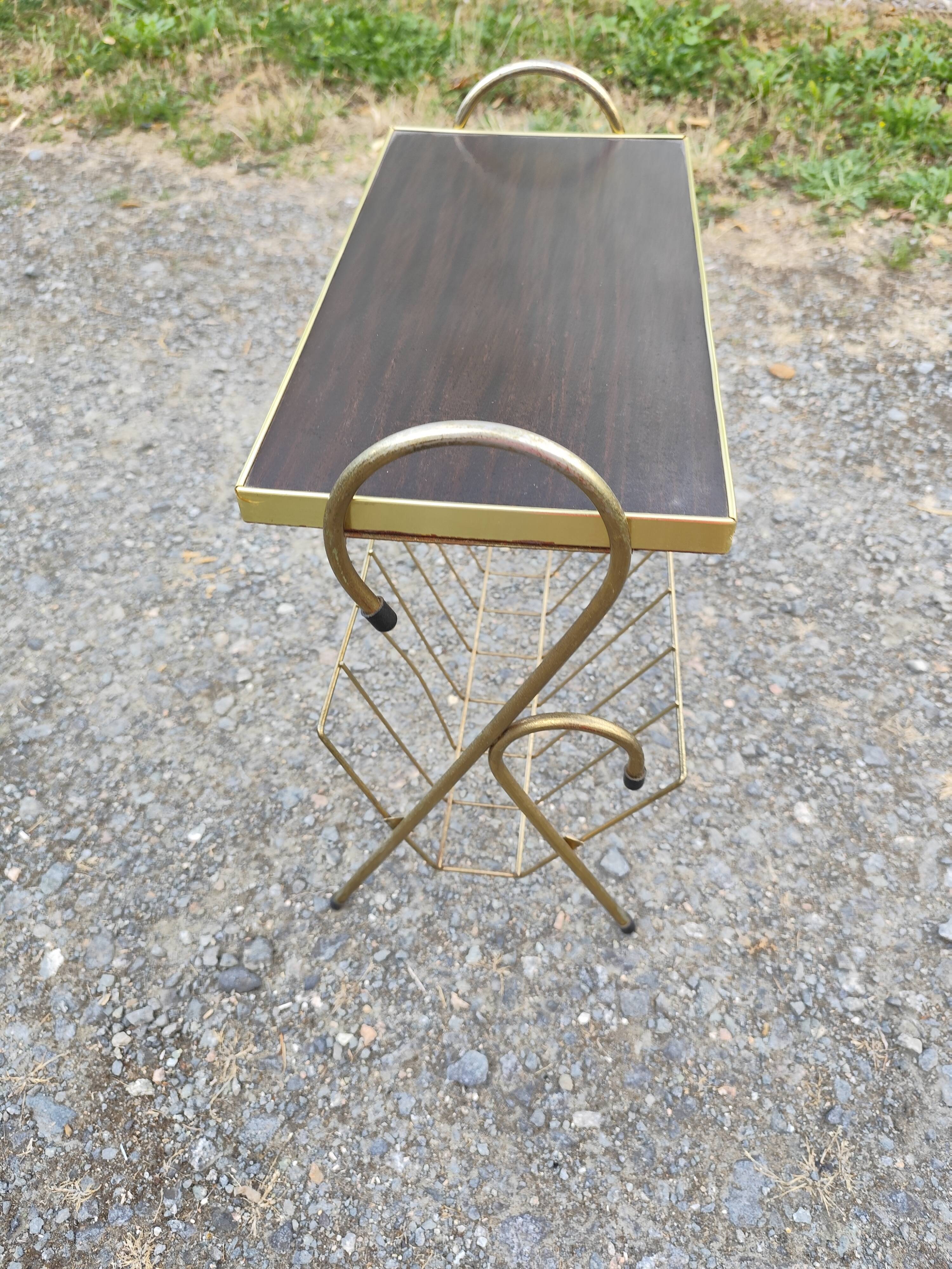 Magazine and document rack, Formica, chrome, gold finish