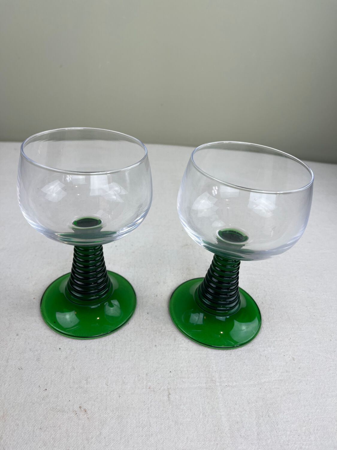 2 large vintage green glasses