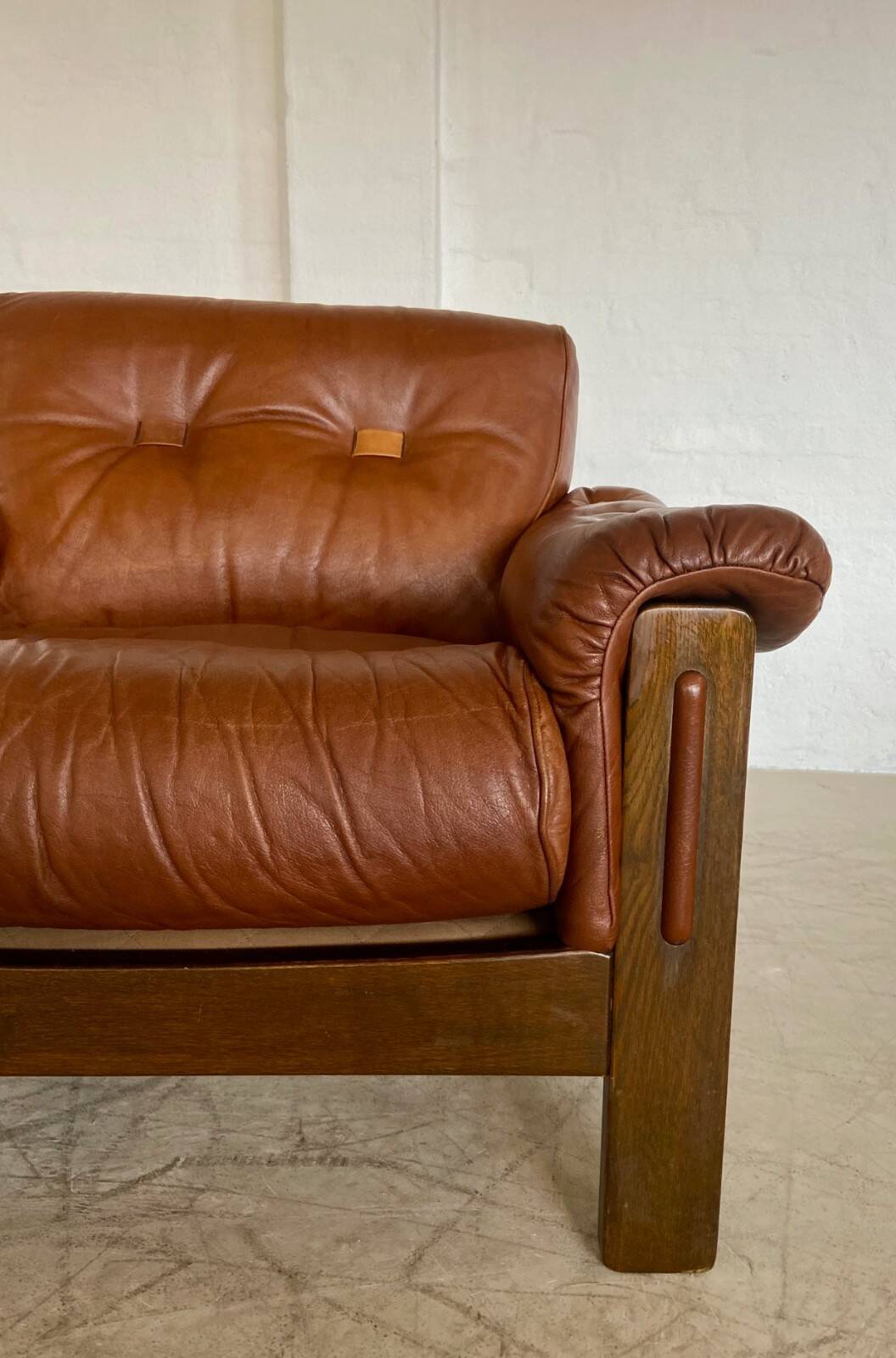 Mid-century vintage Scandinavian leather lounge chair in cognac brown leather