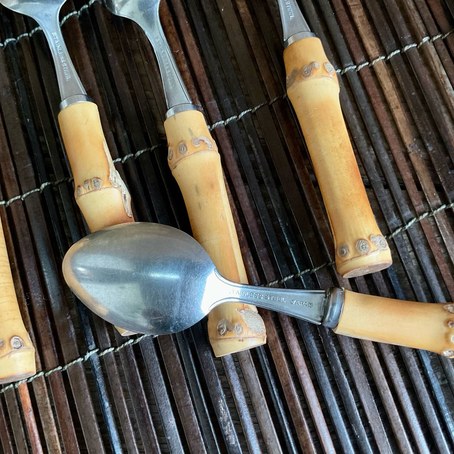 6 small vintage bamboo spoons