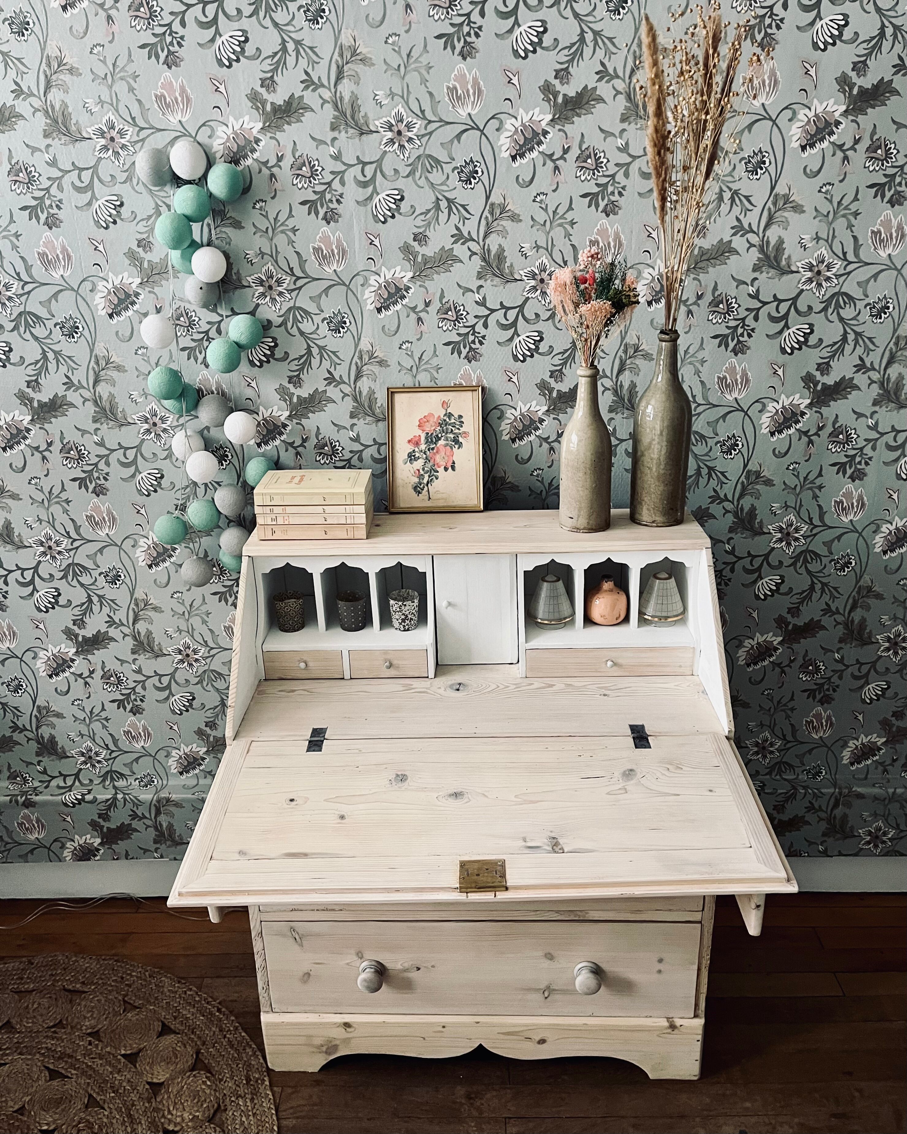 English chest of drawers topped with a sloping secretary