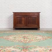 French Green Wool and Floral Rug in the style of Aubusson, 20th Century