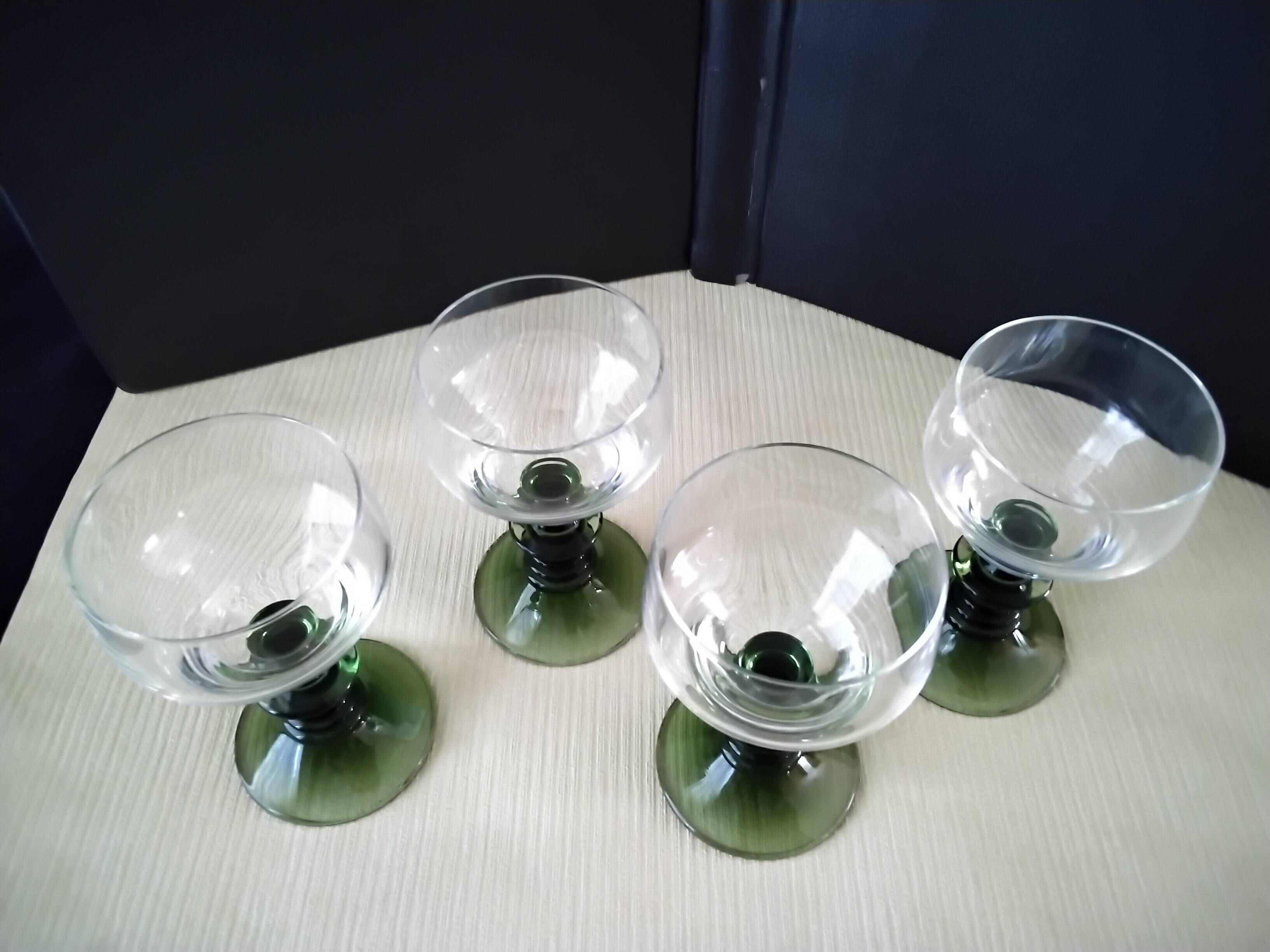 4 Alsace white wine glasses with green baluster legs