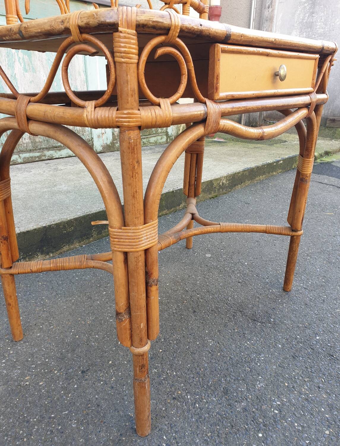 Bamboo and rattan side table, 1950s-1960s