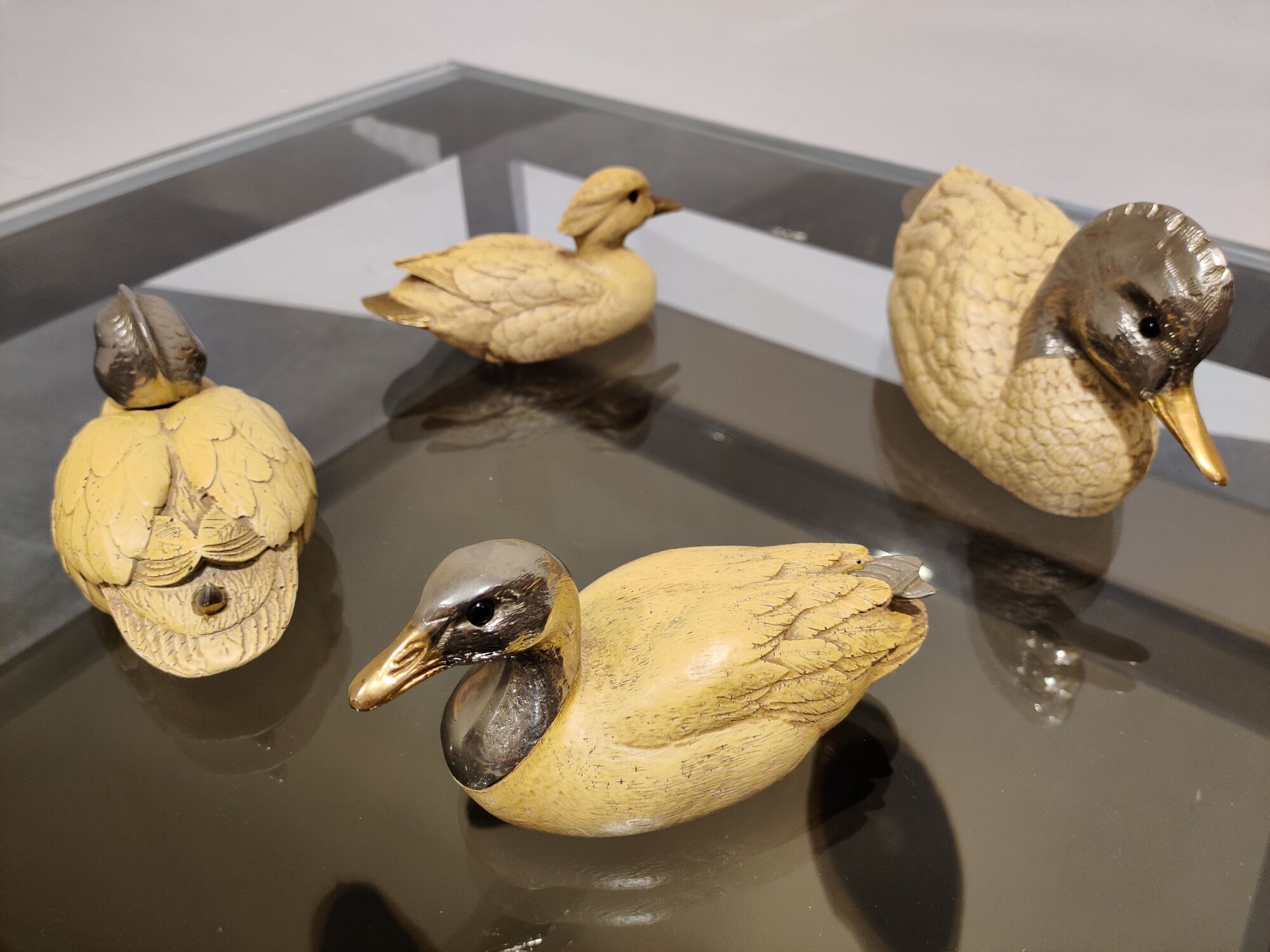 Silver plated duck sculptures by Malevolti, 1960