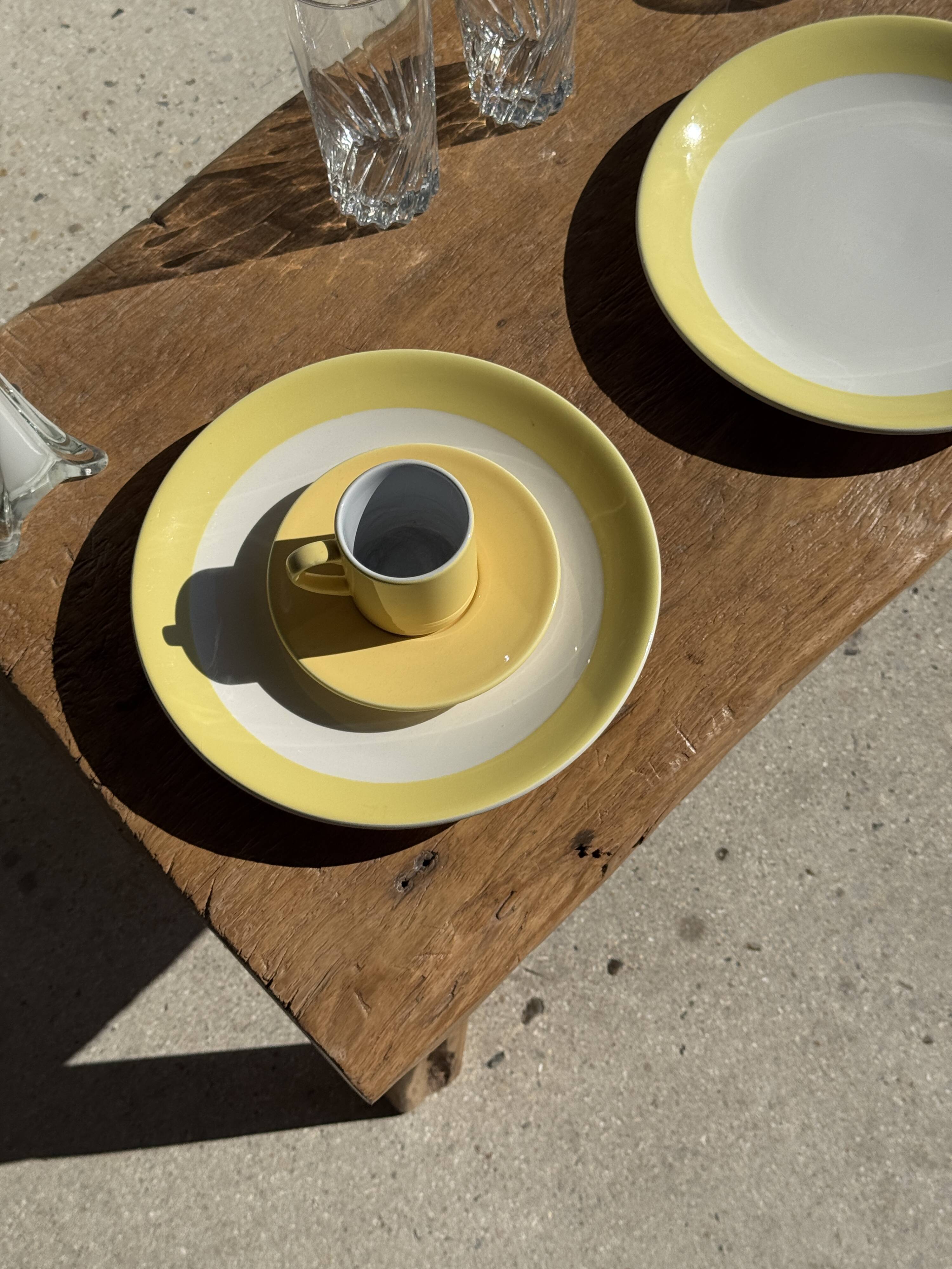 Set of 2 large plates with yellow rim, brand 12.
