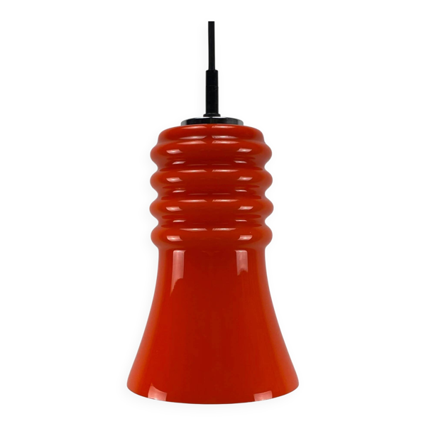 Suspension en verre orange en forme de trompette rare Peill & Putzler 1960