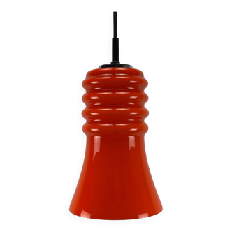 Rare orange glass trumpet-shaped pendant light by Peill & Putzler, 1960.