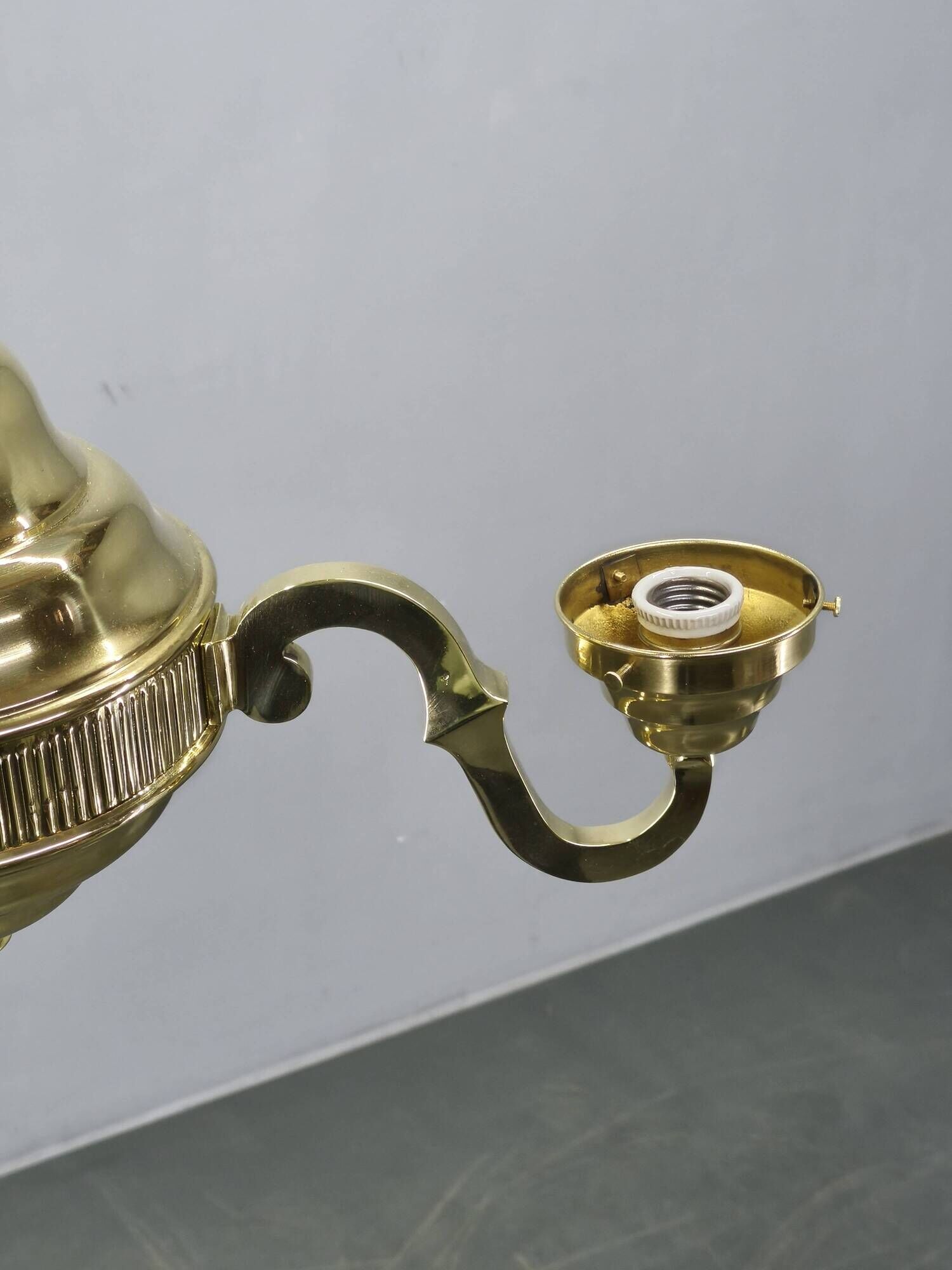 1930s Czech Neo-Baroque Brass Chandelier with Opaline Glass Globes