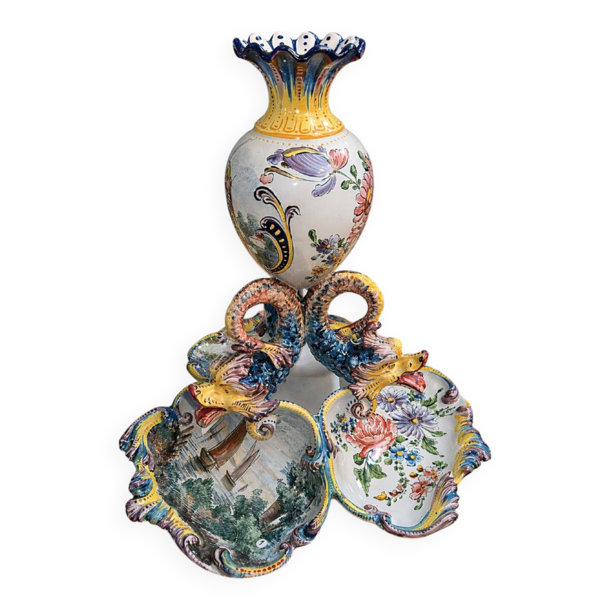 Large centrepiece in earthenware, hand-painted: Jules Verlingue workshop