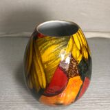 Old ceramic ball vase enamelled drawing fruits interior white vintage