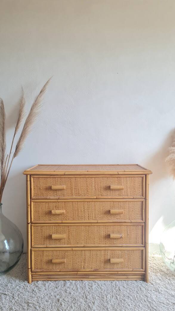 Commode en rotin années 70 vintage