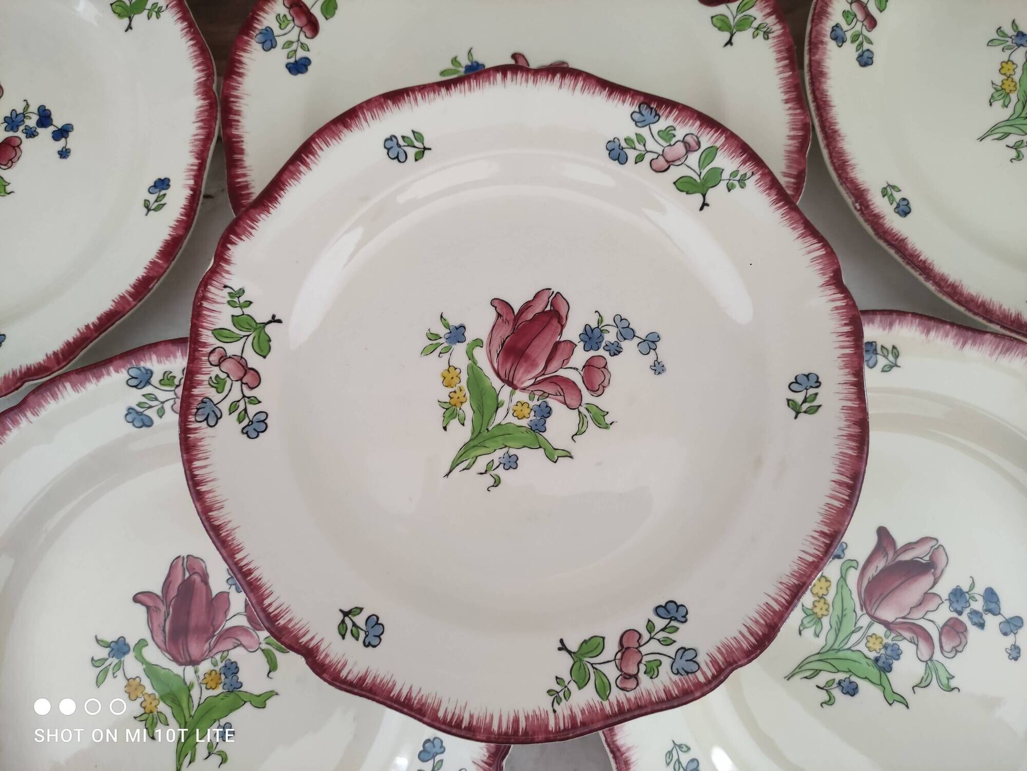 Set of 6 flat plates Gien France Lorraine model