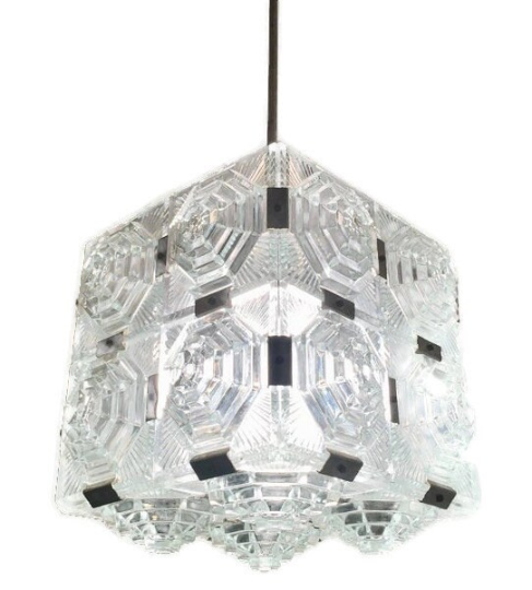 Kamenicky Senov glass cube pendant, Mid-Century modernist Glass Crystal Kinkeldey Chandelier