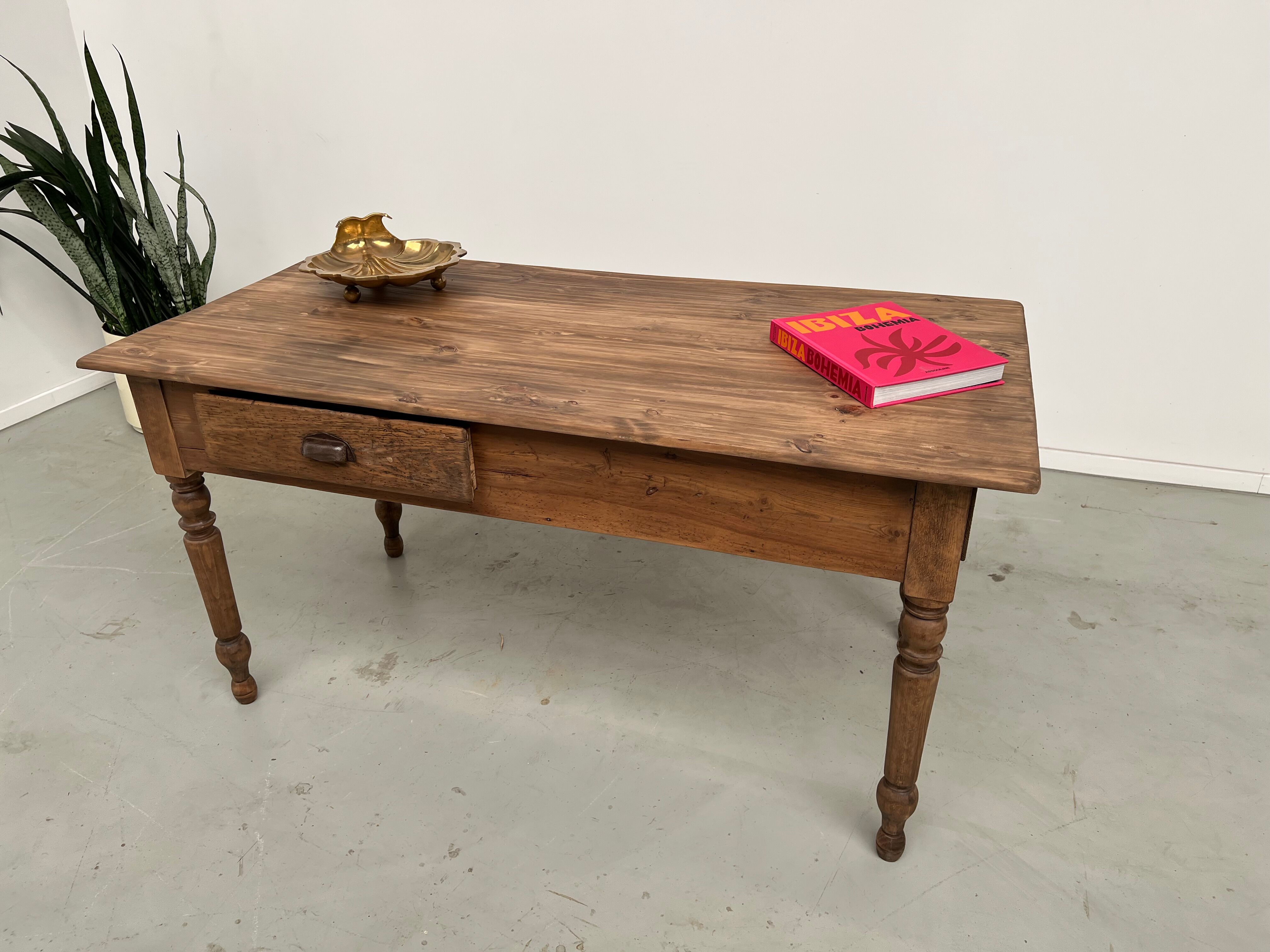 Table de travail de ferme en pin, des années 50