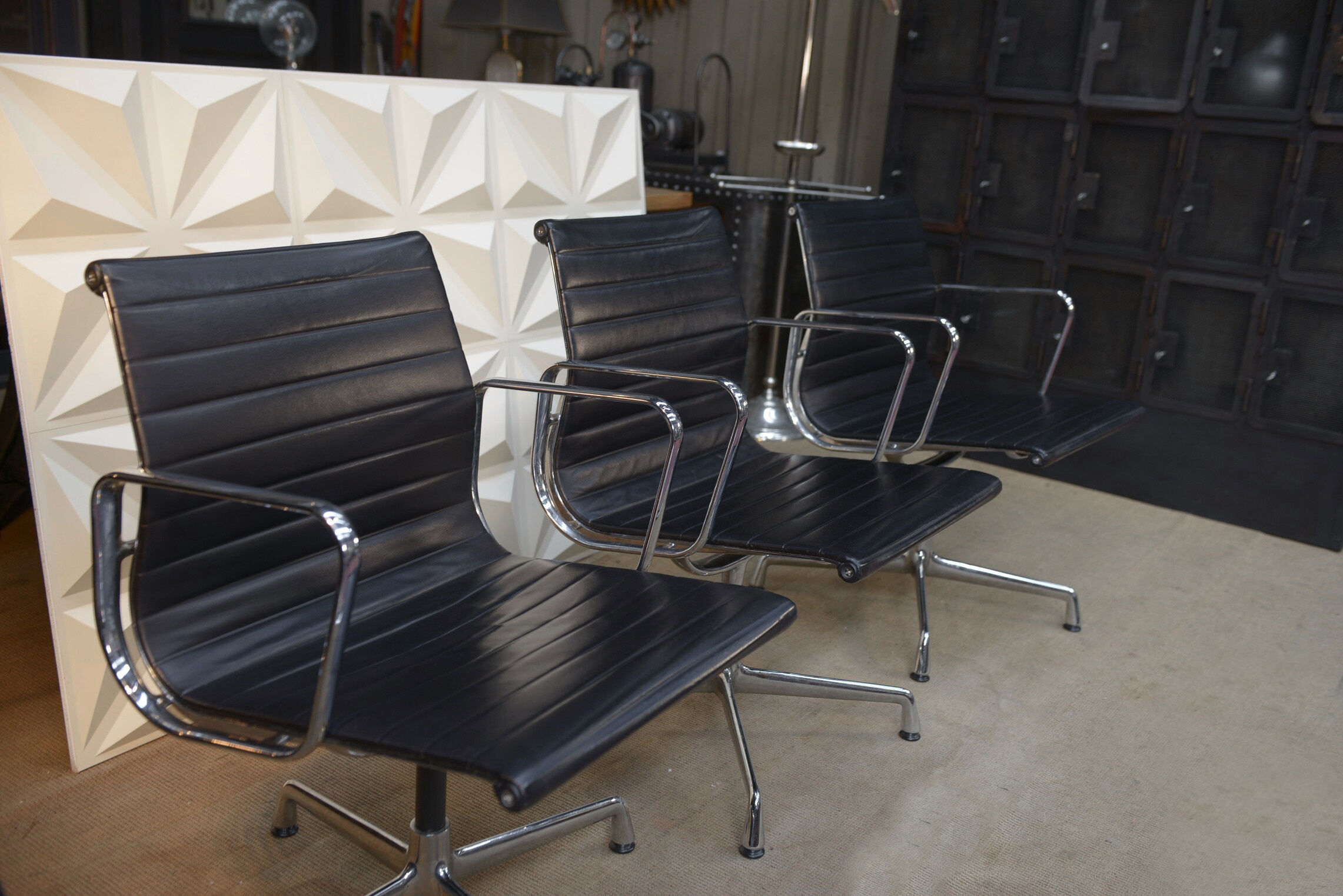 Vintage Leather Swivel Armchairs Ea108 by Charles and Ray Eames for Vitra