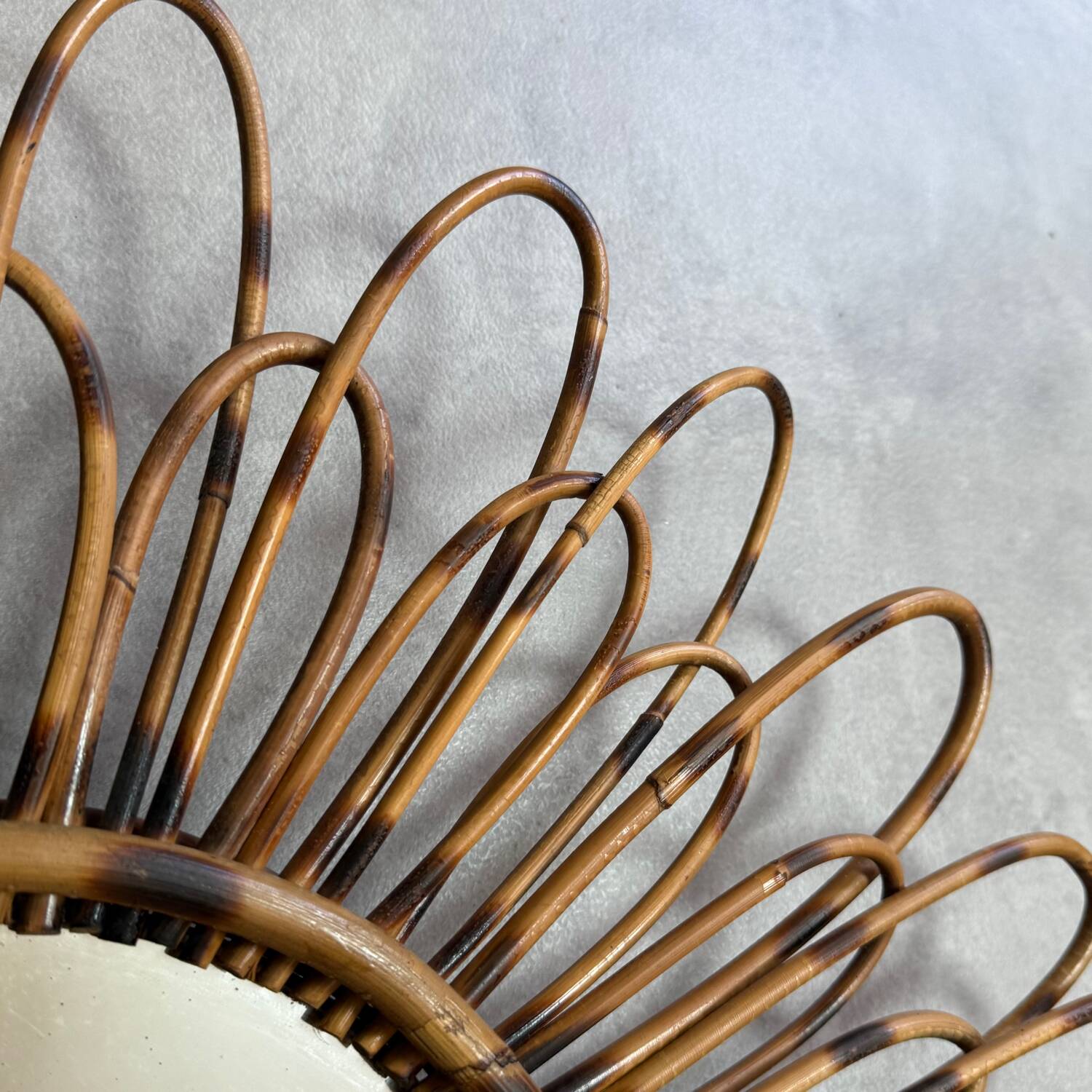 1950s French rattan sun mirror