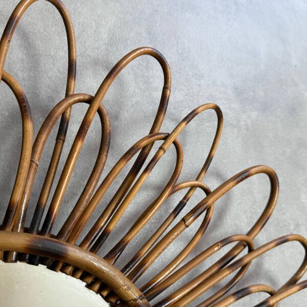 Miroir soleil en rotin, France années 50