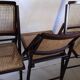Trio de chaises pliantes en bois & cannage vintage années 60