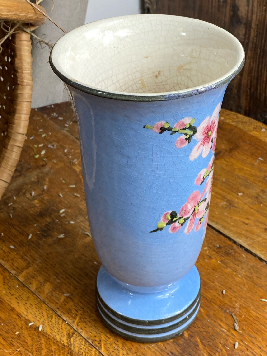 Ceramic vase, cherry blossom decoration, Pardi Vallauris