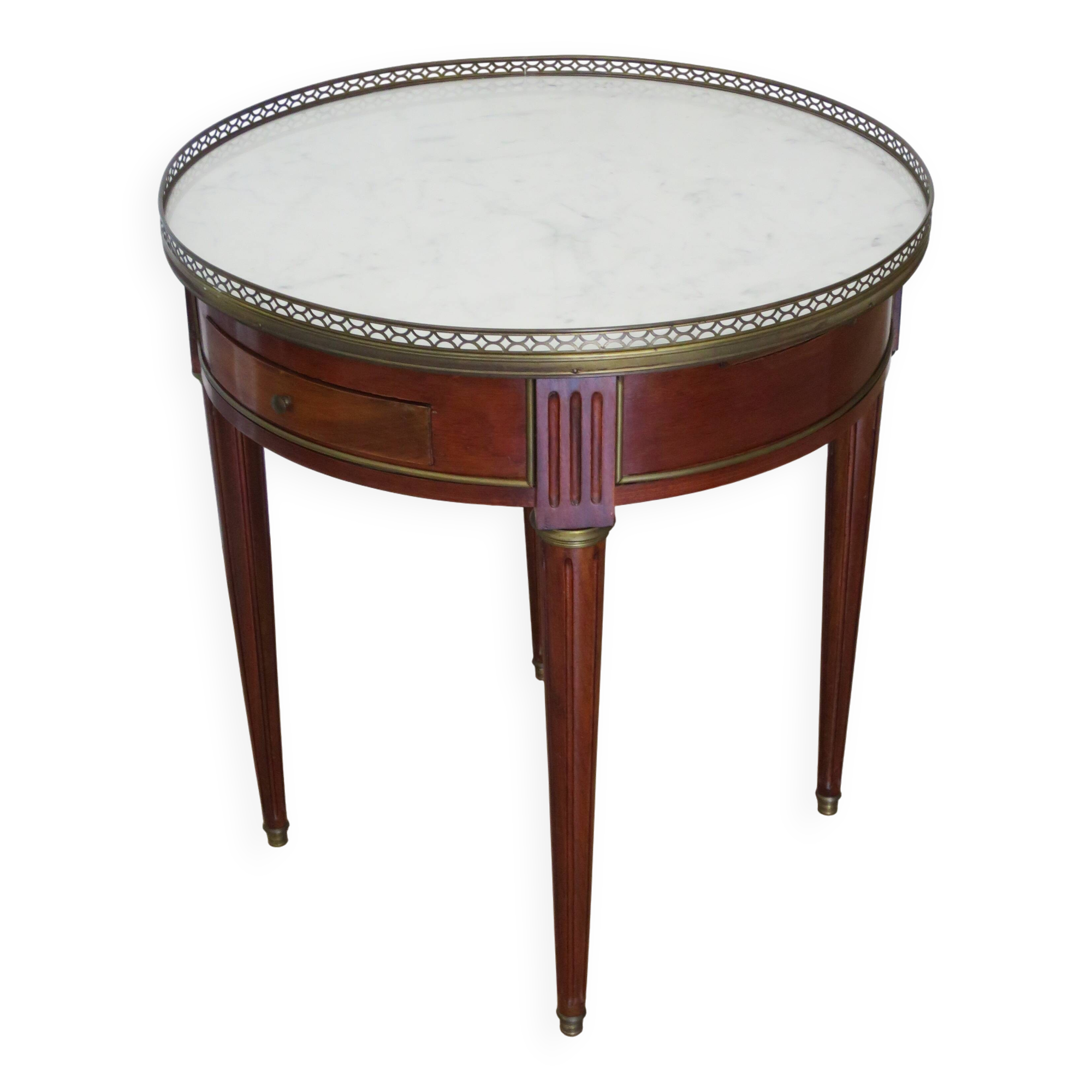 Bouillotte side table - mahogany veneer - white marble - Louis XVI - 1950