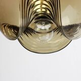 One of the two large smoked glass chandeliers by Peill & Putzler, Germany, 1970s.