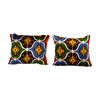 Set of two 16" x 20" ikat velvet pillow covers