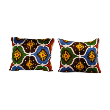 Set of two 16" x 20" ikat velvet pillow covers