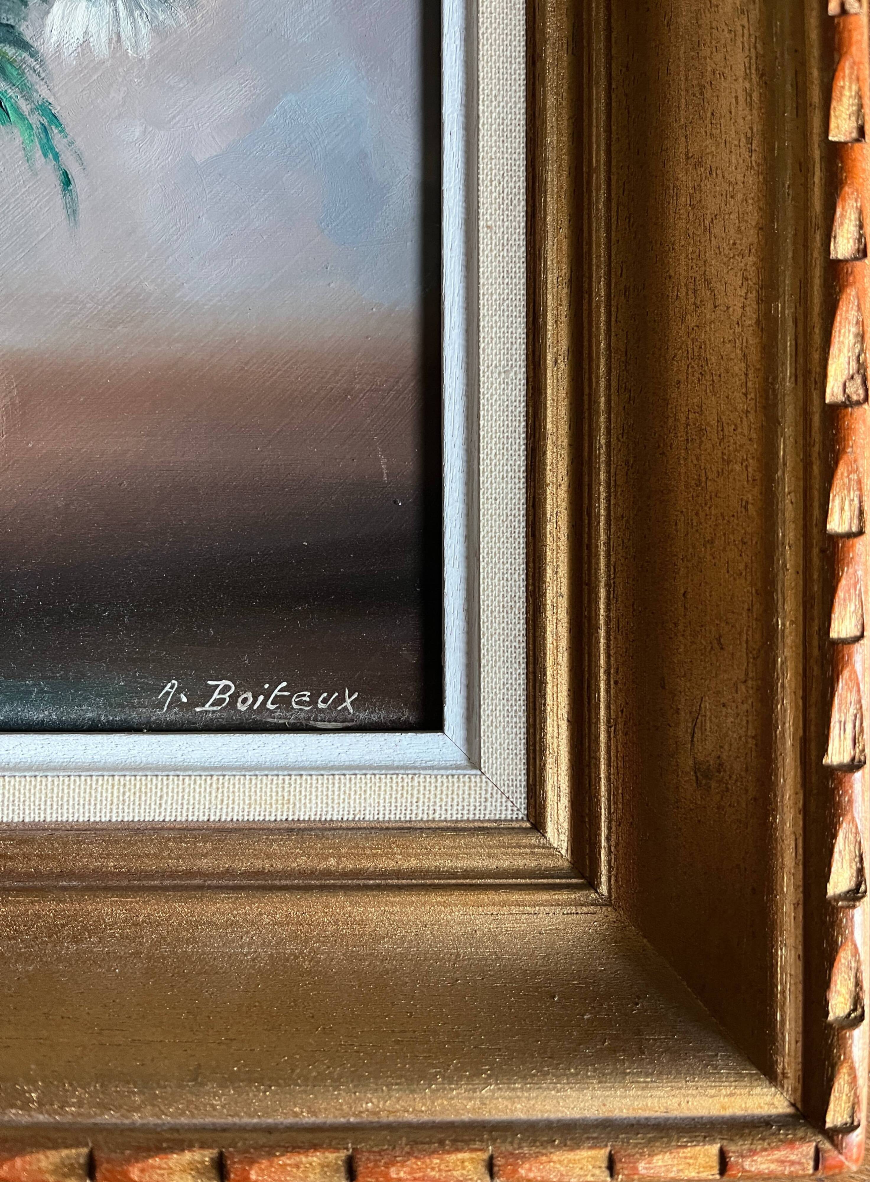 HST painting Bouquet of wild flowers signed Aug. Boiteux + frame