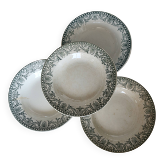 4 old ironstone soup plates – Moulins des Loups, Wilb model