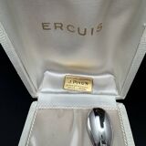 Duo of egg cup and its small white metal spoon (silverware) Ercuis