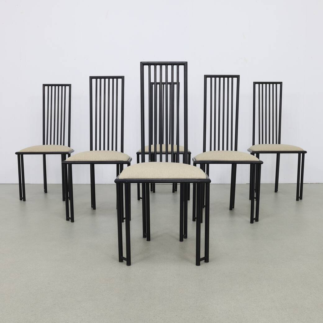 6x Postmodern Dining Chair, 1980s NEW upholstery