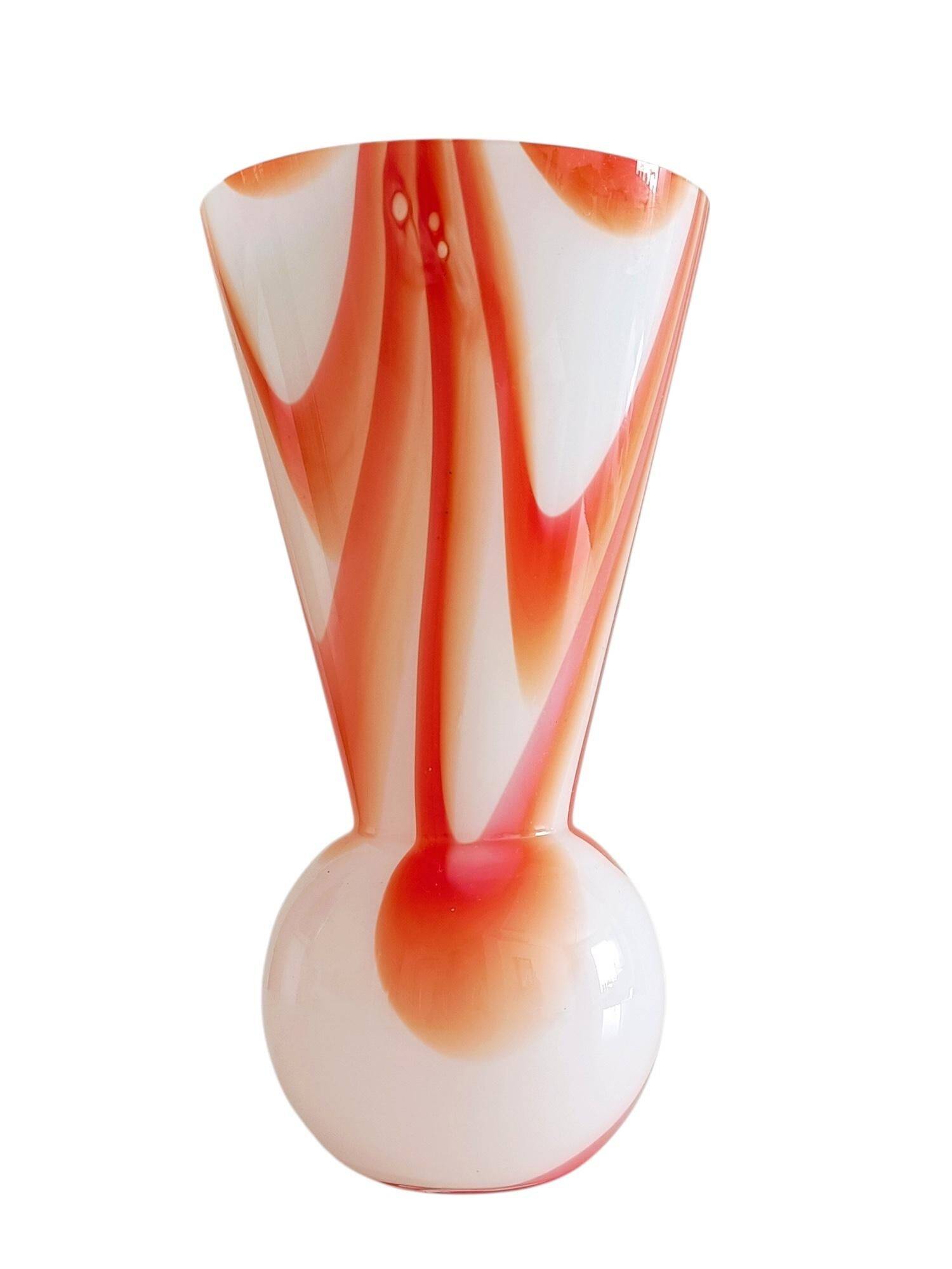 Carlo Moretti Murano Glass Vase, Marbled Decor, Italy, 1960s