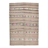Tapis Kilim Vintage Rayé Pastel, Tons Doux, Motifs Ethniques, 174x256 Cm