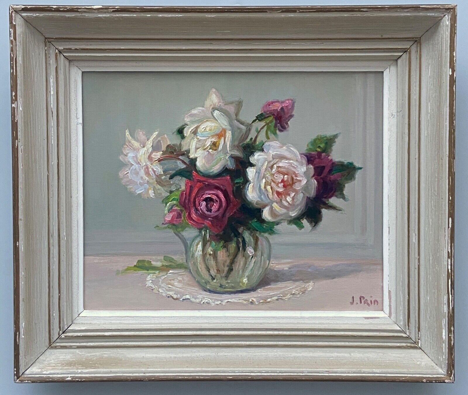 Oil on panel by jeanne prin still life with flowers mid xxe