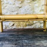 Wall shelf blond wood, bamboo, vintage rattan