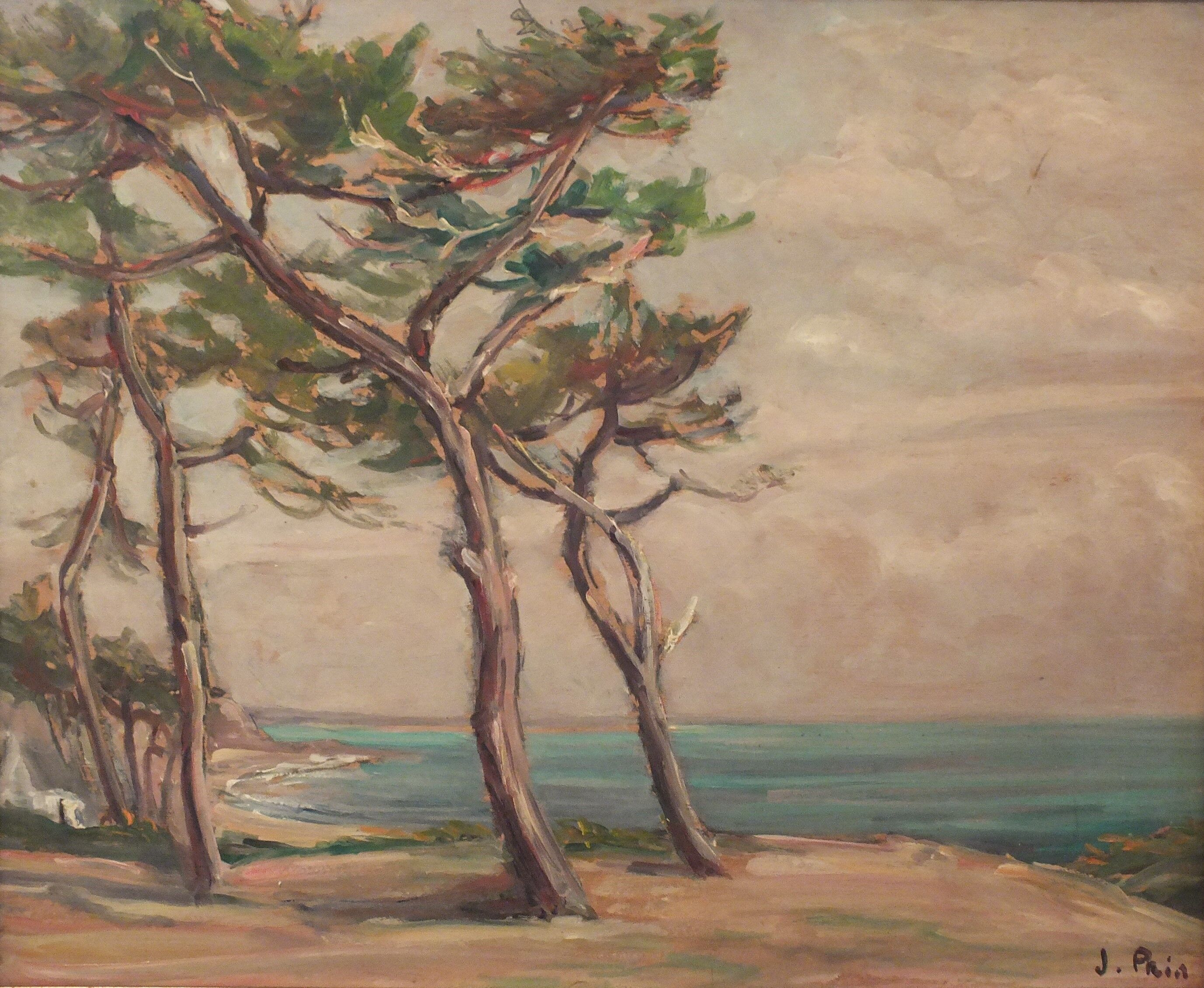Oil on panel painting seaside signed Jeanne Prin