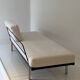 Modernist canapé design – Completely reupholstered in Pierre Frey fabric.